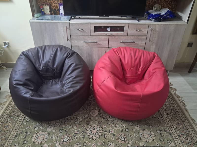 Two Bean Bag Sofas (Leather) 0