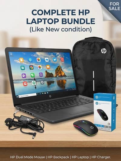 HP LAPTOP,HP WIRELESS MOUSE,HP LAPTOP BAG, CHARGER