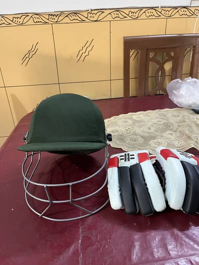 Cricket helmet and gloves