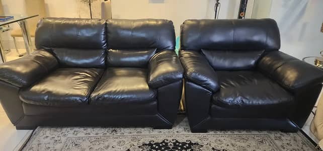 Black Leather Sofa Set