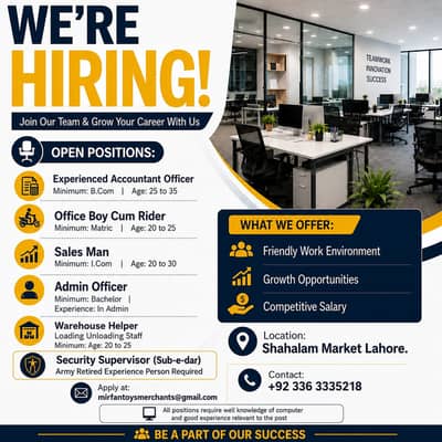 Multiple Vacancies – Accounts Office, Salesman, Admin Officer & Wareh