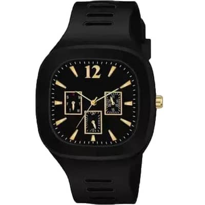 Black Silicon Analog With Gold Accents For Men