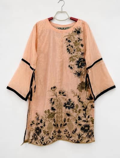 Elegant peach embroidered formal suit with jacquard trouser