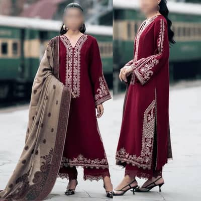 3-Piece Unstitched Embroidered Lawn Suit - Free Cash on Delivery
