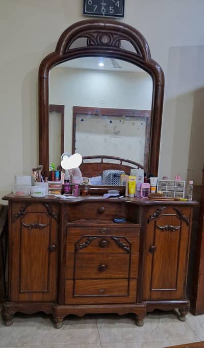 Antique Wooden Dressing Table with Mirror – Vintage