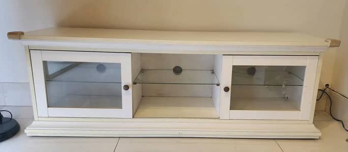 White TV Unit with Glass Storage