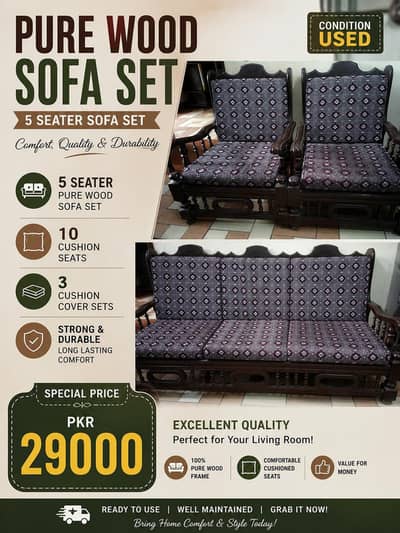 5 seater pure wood sofa set strong and durable 0331495075