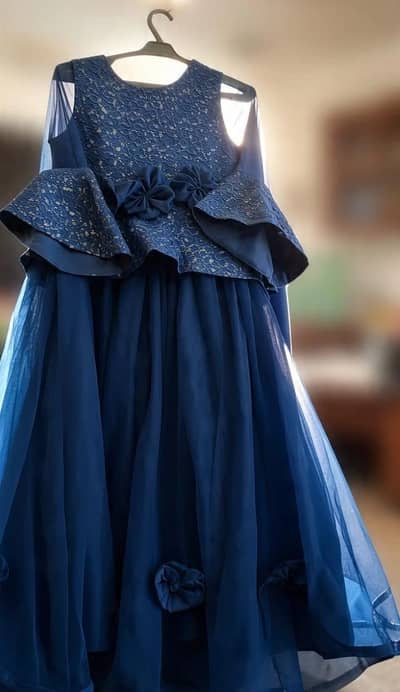 Navy Blue Party Wear Maxi Dress with Sequin & Bows