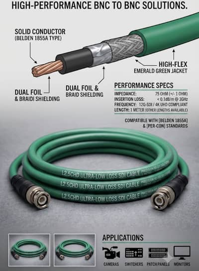Professional Broadcast-Grade BNC to BNC SDI Cables 3G/6G HD-SDI