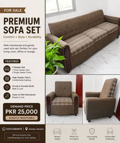 Used Brown Fabric Sofa Set – Well Maintained | Comfortable & Sturdy