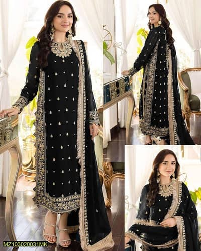 3 peases woman stitched crinkle chiffon embroidered suit
