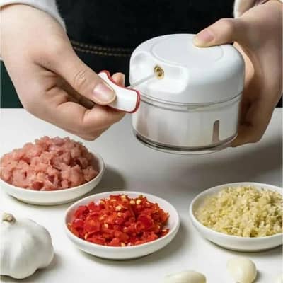 Mini Manual Food Chopper White ABS Plastic Kitchen Tool