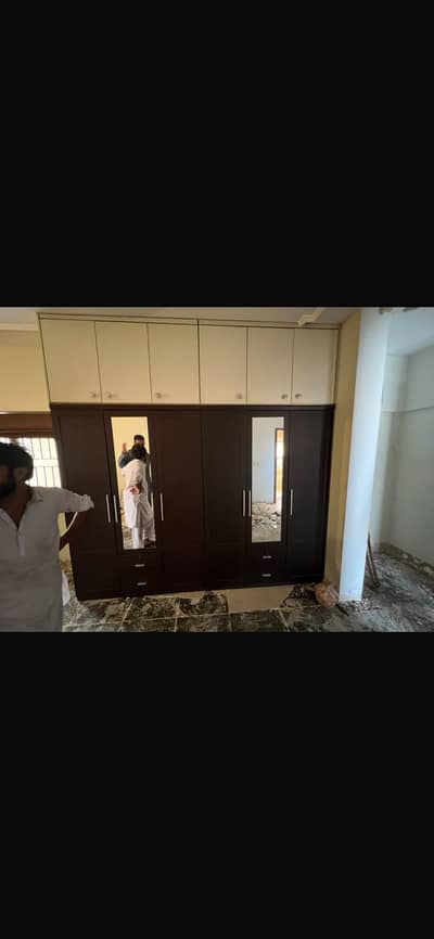Large 6-Door Built-In Wooden Wardrobe / Almari with Mirrors