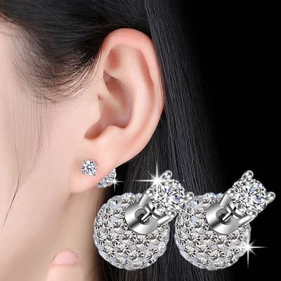 Silver Plated Zircon Stud Earrings