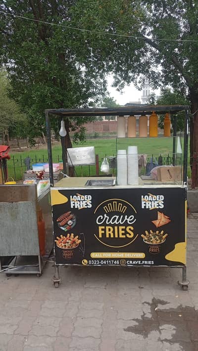 Loaded fries stall 51 inches by 24 inches, height is 6 feet