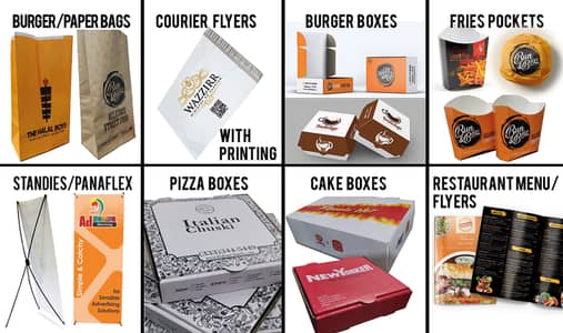 Pizza Box Burger Box Fries Pouch Wrapping sheet Paper Bag Print u Logo