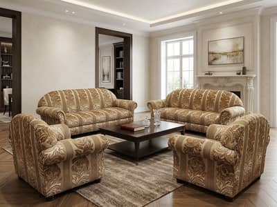 Luxury 8-Seater Floral Damask Sofa Set (2 Triples + 2 Singles)