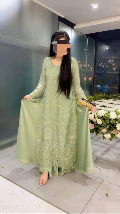 Long shirt and Lehenga pista color ( Modern Style)