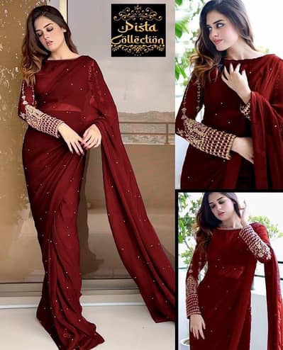 Exquisite chiffon stotched sare-1 pc with elegant embroidered design