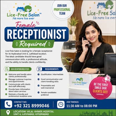 Female Receptionist Required | Lice Free Salon | Jobs in Hyderabad