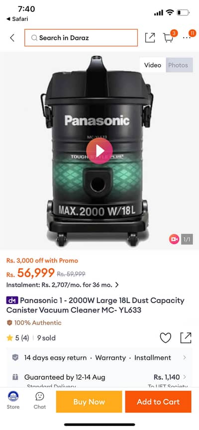 Panasonic 2000W dry Vacuum cleaner