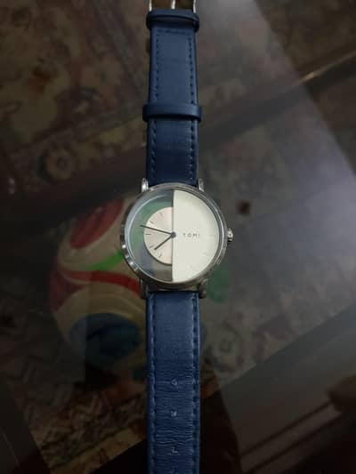 Tomi T080 watch blue white and silver waterproof with leather straps
