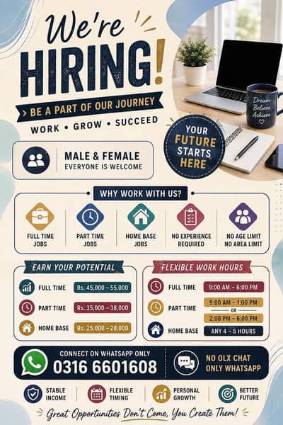 hiring male and female staff for online and office work