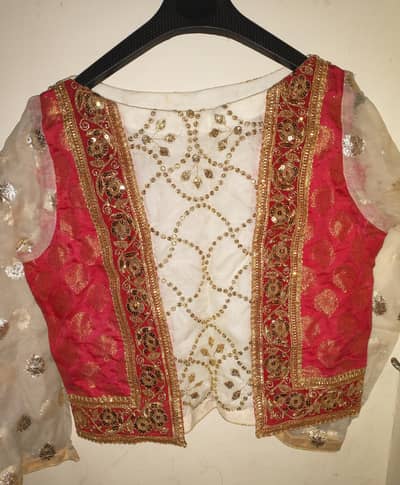 white & red embroidered lehnga choli with Golden work-size large