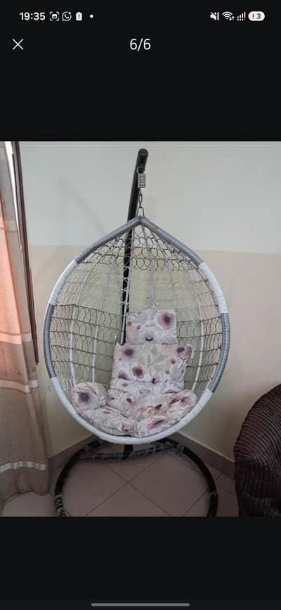 Hanging Swing Chair / Egg Jhoola with Stand & Cushions