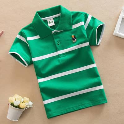 Green Striped Cotton Polo Shirt for Boys - 14 August Special