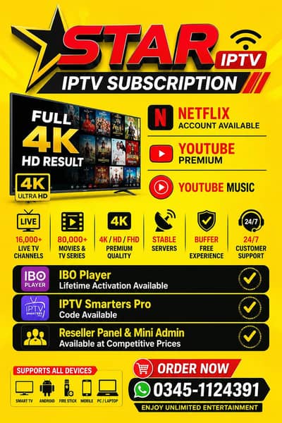 IPTV Live TV Subscription | Sports & Movies | HD FHD 4K | Free Trial