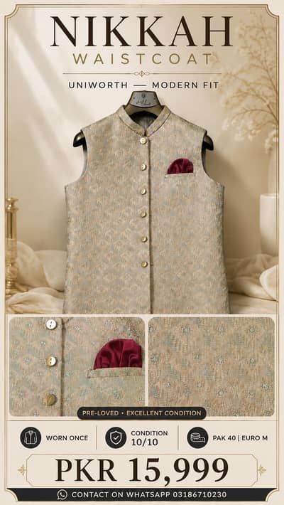 Uniworth Nikkah Waistcoat Modern Fit | Worn Once | Size 40/M