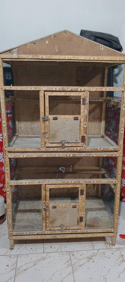 Wooden Cage pinjara for Birds / Pigeons / Rabbits (2 Portion)