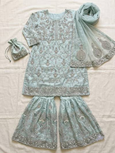 occean blue colour bridal outfit