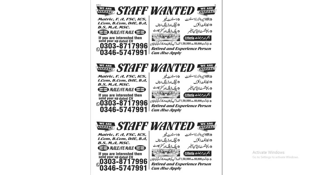 staff required 1