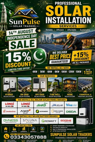 14th August Sale 15% Discount Professional Solar Installation
