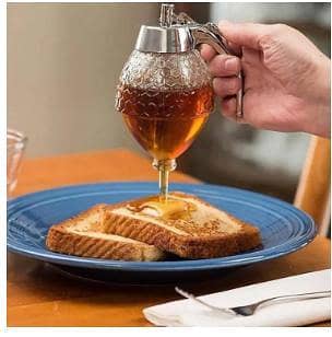 Honey Dispenser with Stand Honey Container, Syrup and Sugar Jar Pot, No Drip Honey Dispenser with High Capacity