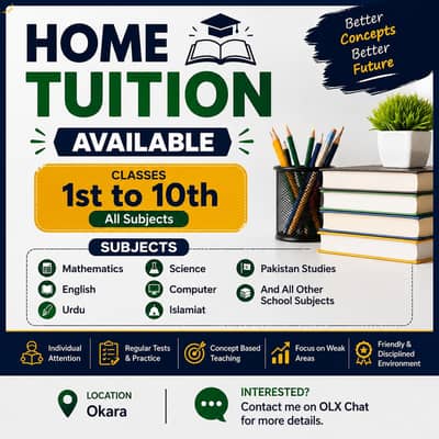 Home Tuition for 1st–10th Class | All Subjects | Okara