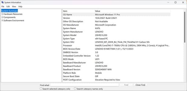Model: Lenovo ThinkPad X1 Carbon (5th Generation)  RAM: 16 GB  Storage