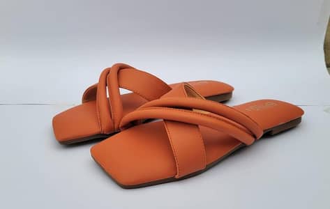 orange cross strap Rexin slide for women