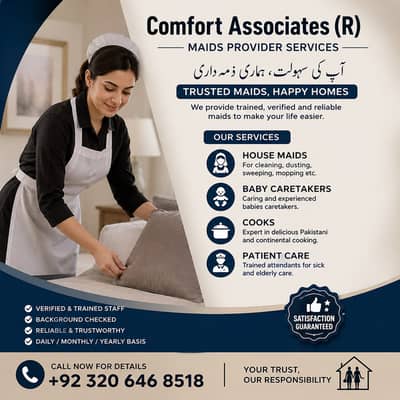 Maids / House Maids / cook / House chef / Baby Sitter maid available