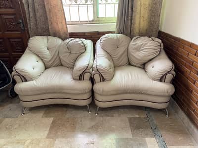 Premium Cream Leather Sofa Set 3+2 – Excellent Condition
