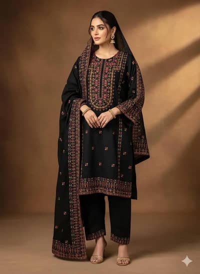 3 Pcs Women's Unstitched Embroidered Suit