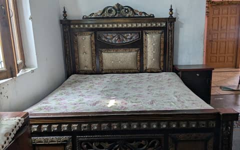 Good Condition Double Bed + Showcase + Side Tables For Sale.