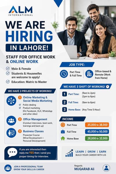 We are hiring staff for office and online work.