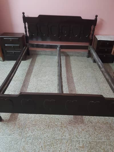 Wooden Double Bed with Side Tables | Pair of Wooden Side Tables