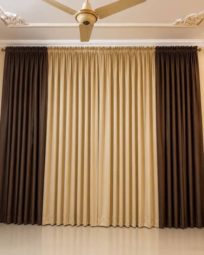 Premium Quality Curtains Set for Sale (Beige & Dark Brown)