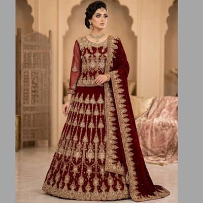 Royal Maroon Bridal Lehenga with Gold Embroidery