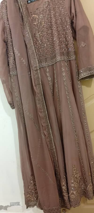 Dull Pink Chiffon Anarkali Frock - Heavy Zari Work - Party Wear