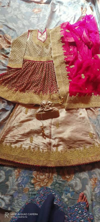 Stunning Red & Off-White Anarkali-Style Frock - Heavy Gold Work